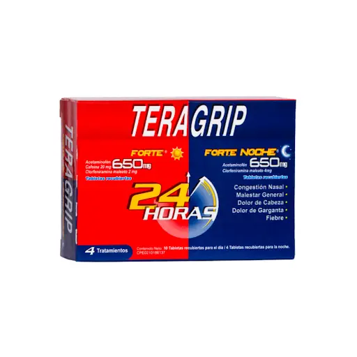 Acetaminofén + Cafeína + Clorfeniramina Teragrip Forte Farma x 10 Tabletas Día + 4 Tabletas Noche